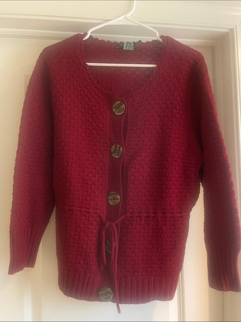 The Limited Red Textured Button-Front Cardigan with Waist Drawcord